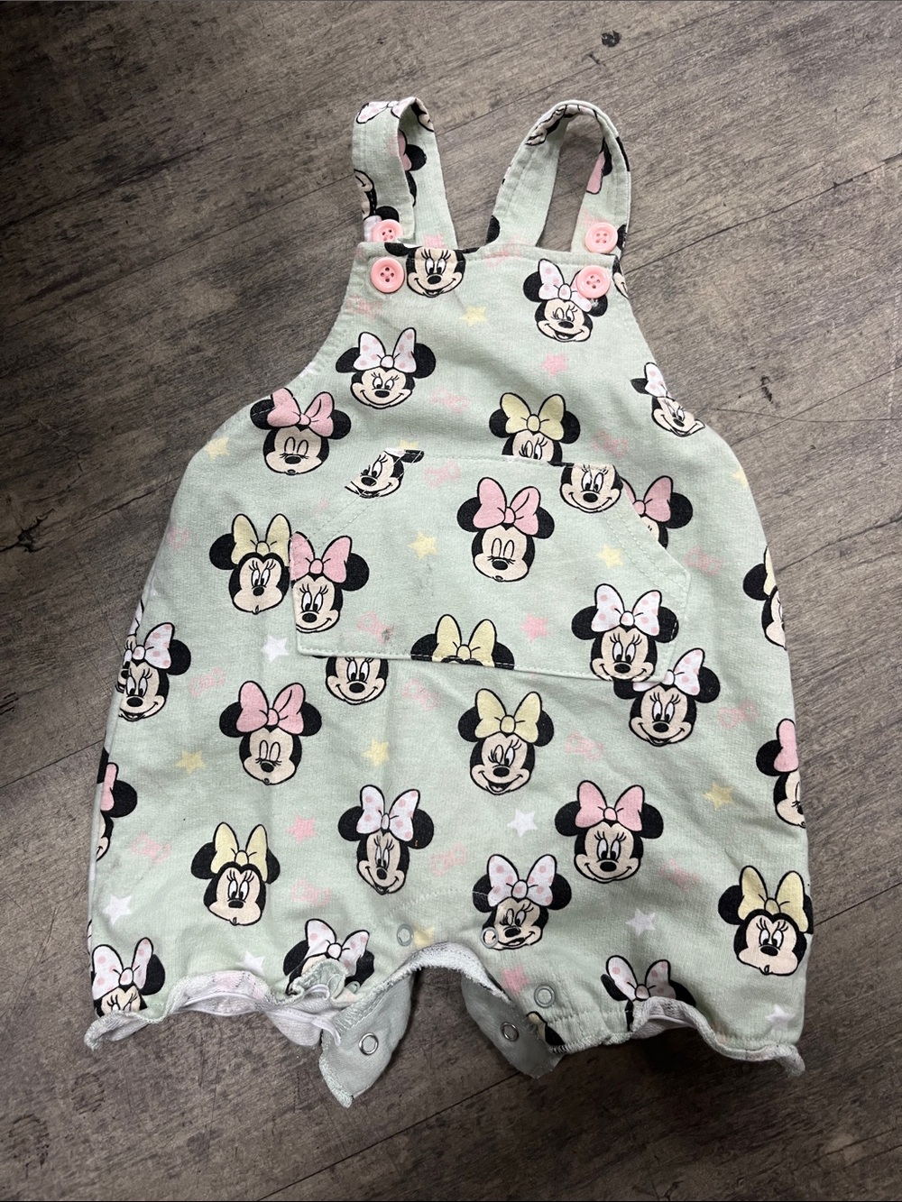 Disney Pastel Green Minnie Mouse Bow Print Overalls